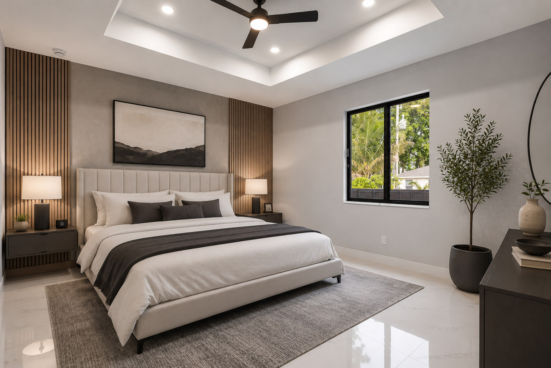 Master bedroom after virtual staging with designer furniture
